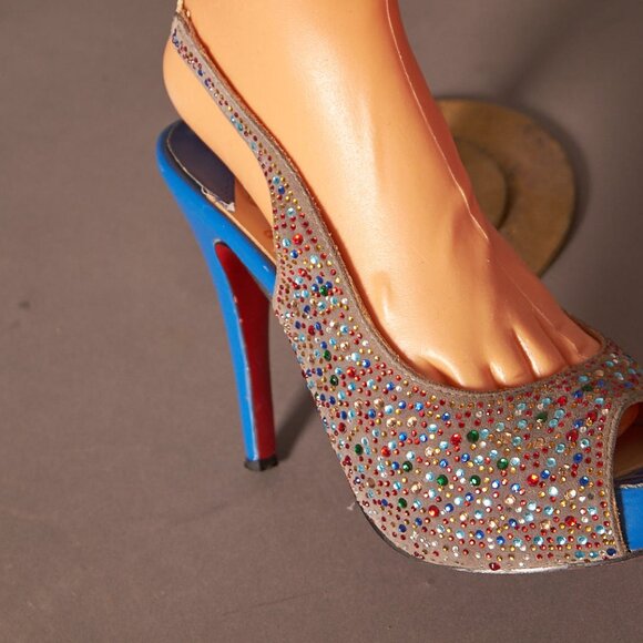 Christian Louboutin Crystal Sparkle Sling Back Heels - Picture 9 of 16